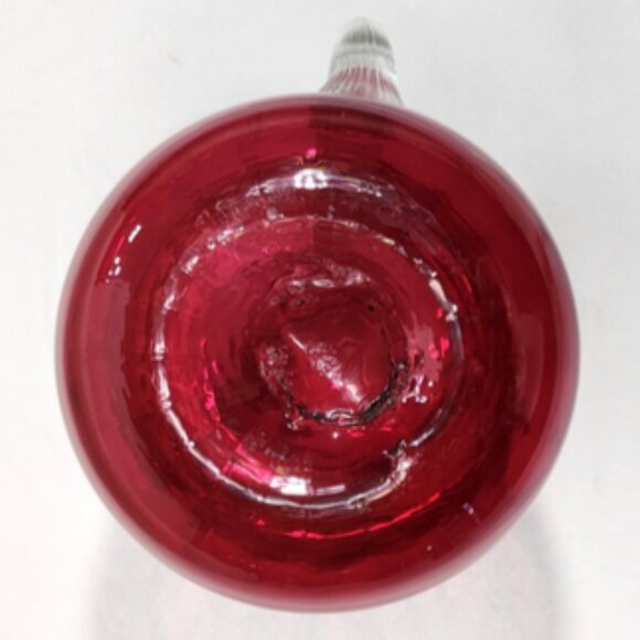 Hand-Blown Pilgrim Cranberry Style Glass Int Optic Ribbed 7" Pitcher Jug Vase - Picture 11 of 11